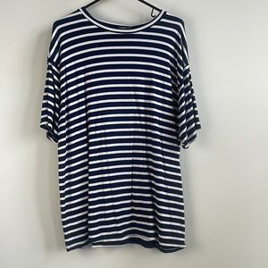 Fashion nova man white in navy blue striped casual shirt